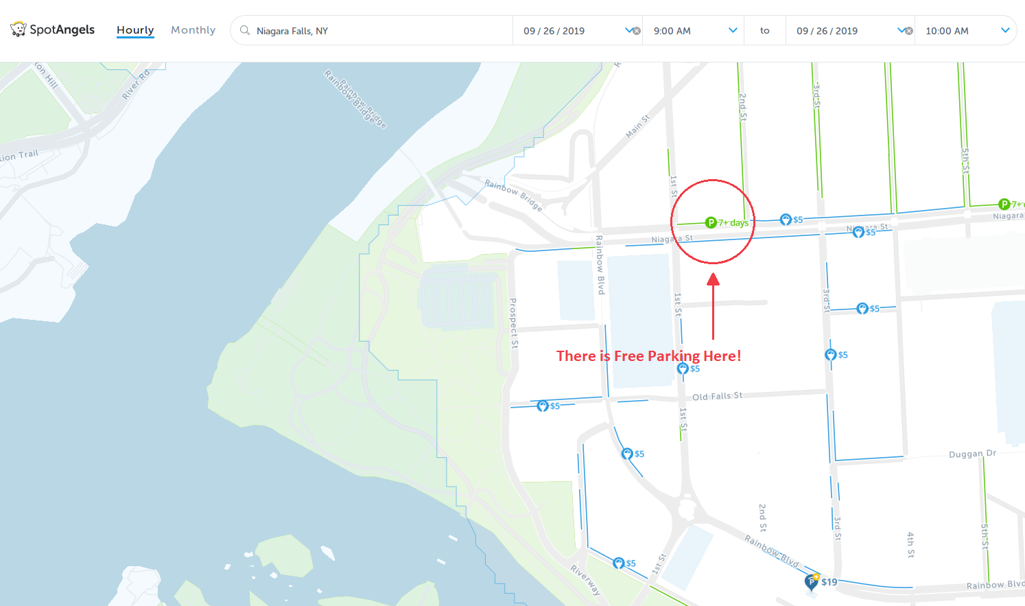map of free parking in Niagara Falls - SpotAngels